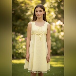 Ashley Ann Embroidered Eyelet Yellow Sundress Lined Tulle Hem Girls Size 14 1/2